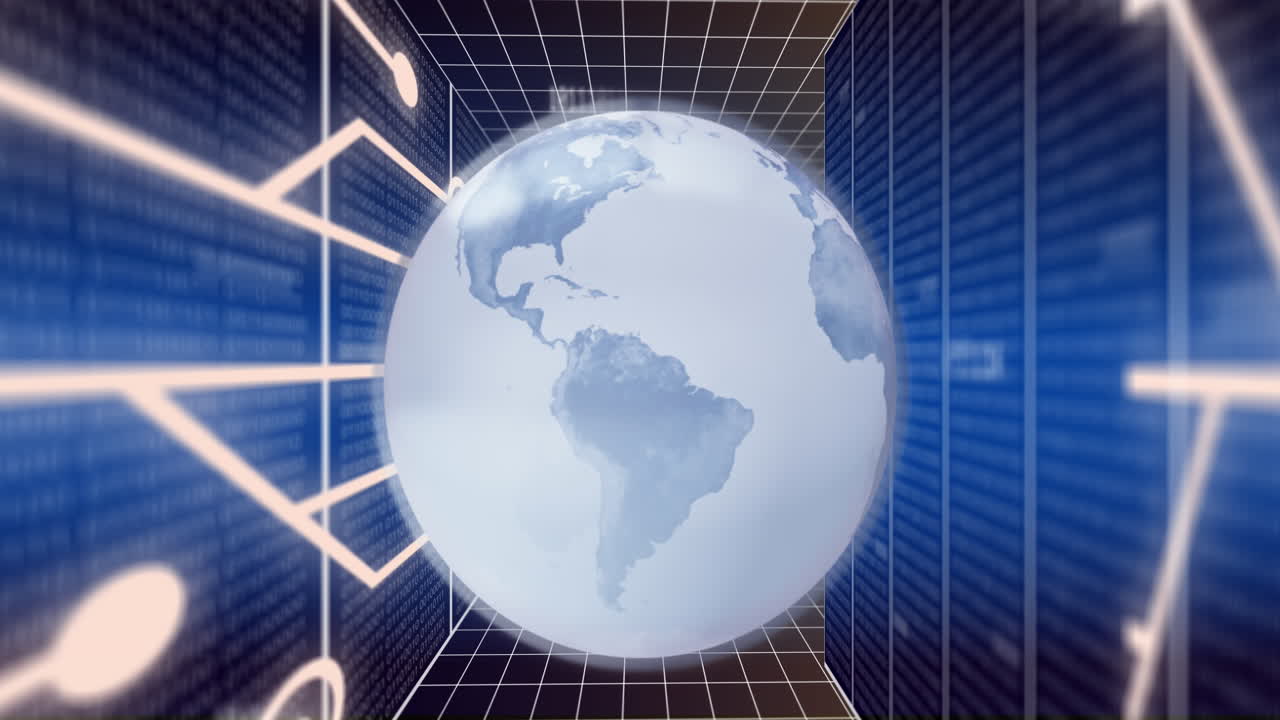 animación del globo y procesamiento de datos a través de servidores informáticos