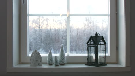 Beautiful Christmas house candle stand decoration with smoking chimney