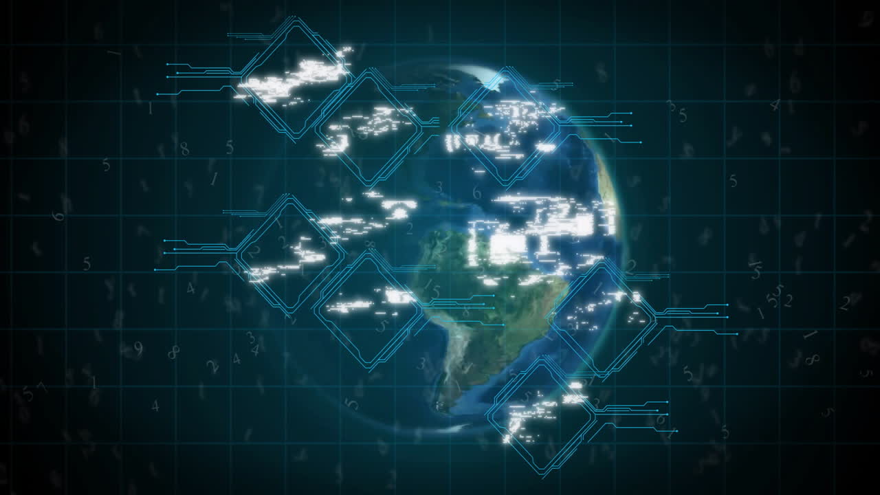 전 세계에 있는 아이콘과 연결된 네트워크의 애니메이션