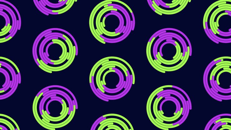 Neon futuristic colorful rings pattern on black space