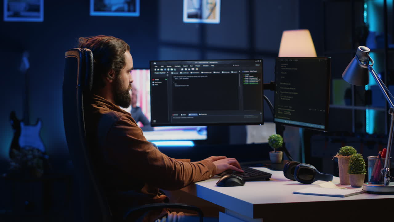 sviluppatore che lavora a correggere gli errori del database mentre lavora da casa