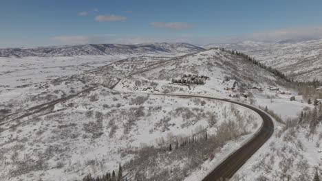 Aerial-shot-of-a-mountain-road-in-steamboat-springs