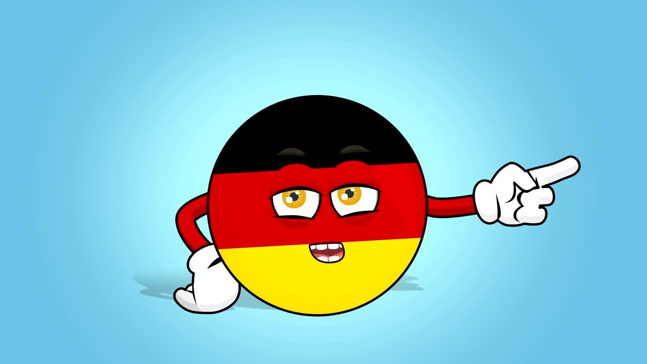 Icona a fumetti: bandiera della Repubblica Federale di Germania infelice, puntatore destro, animazione facciale parlante.