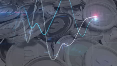 animación del procesamiento de datos financieros sobre monedas de plata en moneda euro