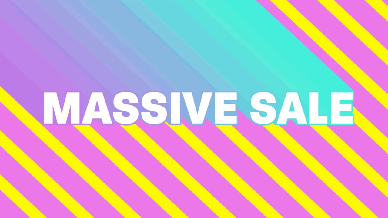 gráfico de venta masivo en fondo de rayas diagonales rosadas y amarillas