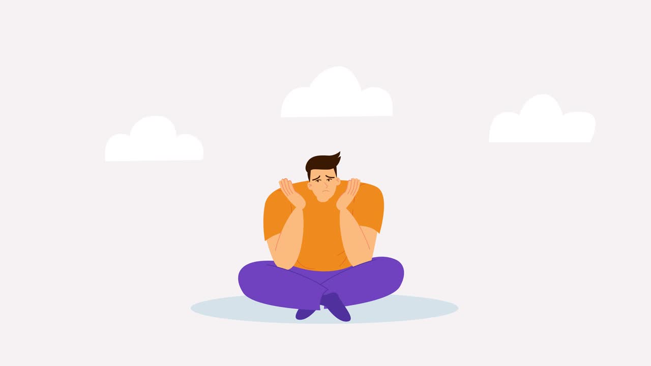 Sad depressed cartoon character loop animation. Desperate lonely man ...