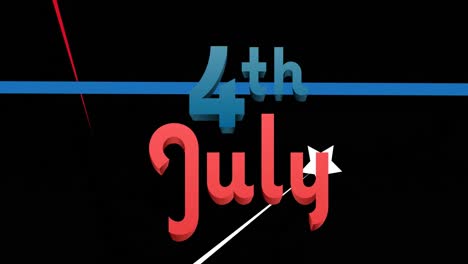 animation of 4th july text over stars and stripes on black background