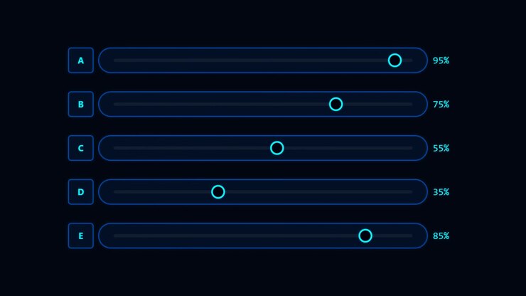 Digital Progress Bars Loading and Decreasing on Dark Background