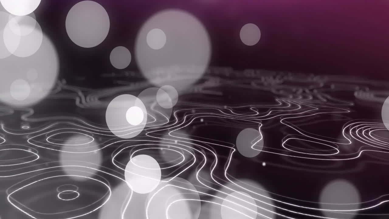 Abstract animation of glowing circles and contour lines over dark background