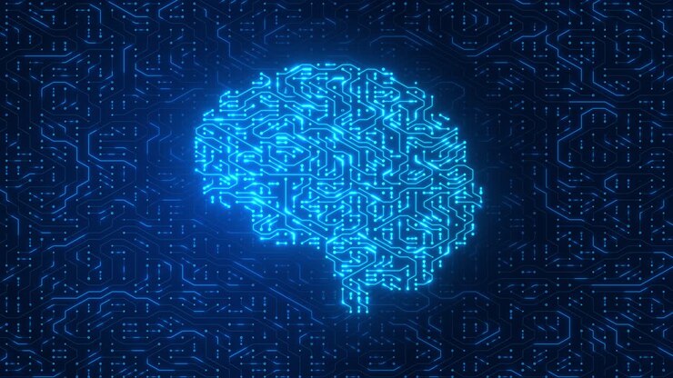 Glowing Blue Circuit Board Brain Futuristic Neural Network and Digital Technology Animation Background