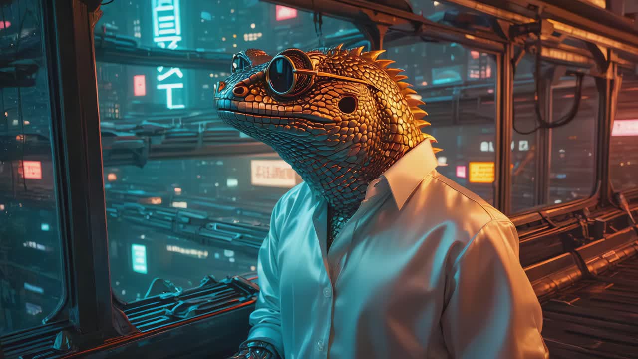 Futuristic Lizard in a Cyberpunk City