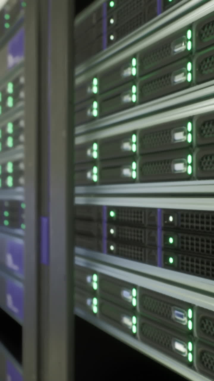 High tech server room with glowing servers and modern design features