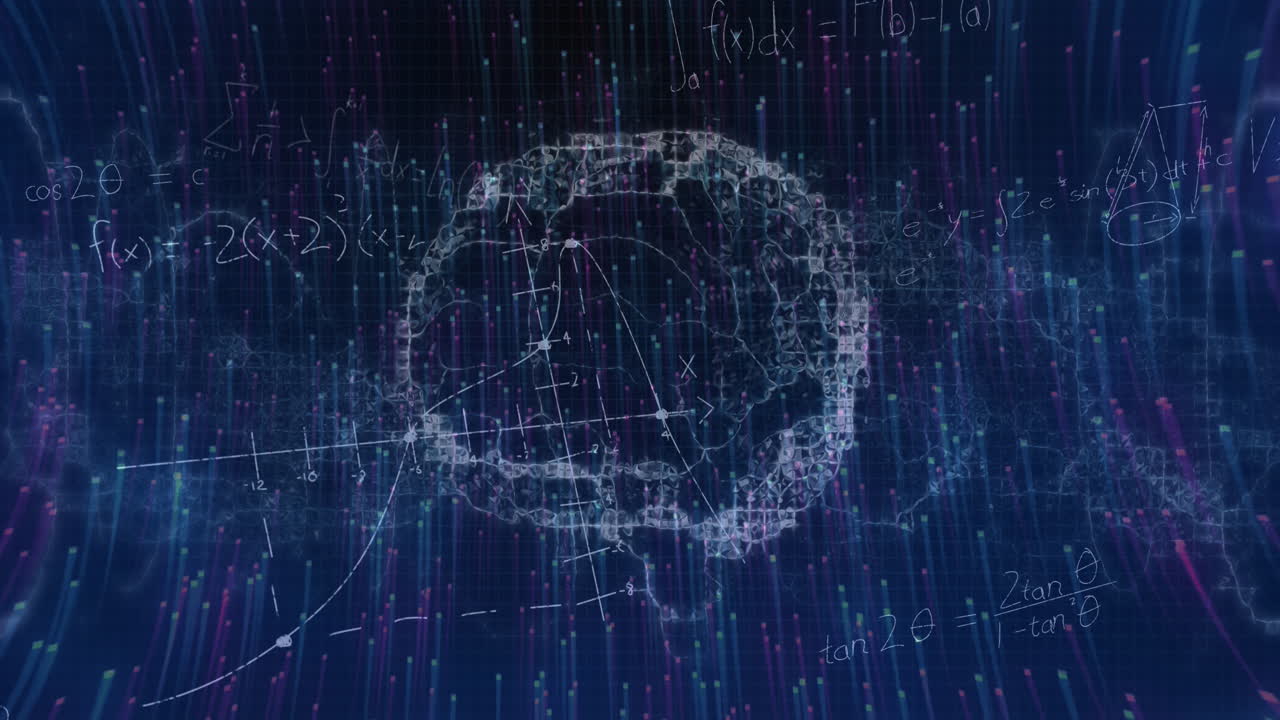 파란색 배경에 데이터 처리 및 뇌의 애니메이션