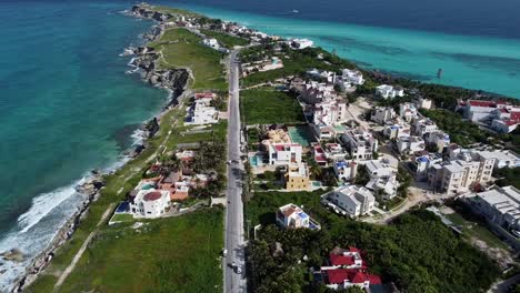 aerial drone rotating shot over residential houses and