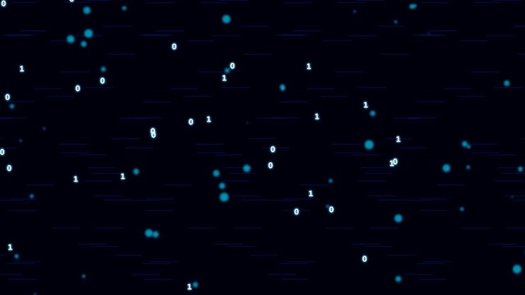 Digital Binary Code Streaming on Dark Background