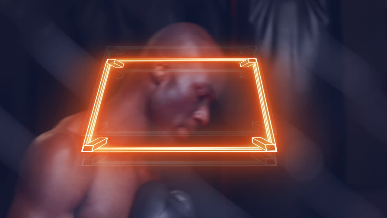 체육관 에서 권투 하는 아프리카계 미국인 남자 위 에 있는 네온 링 의 애니메이션