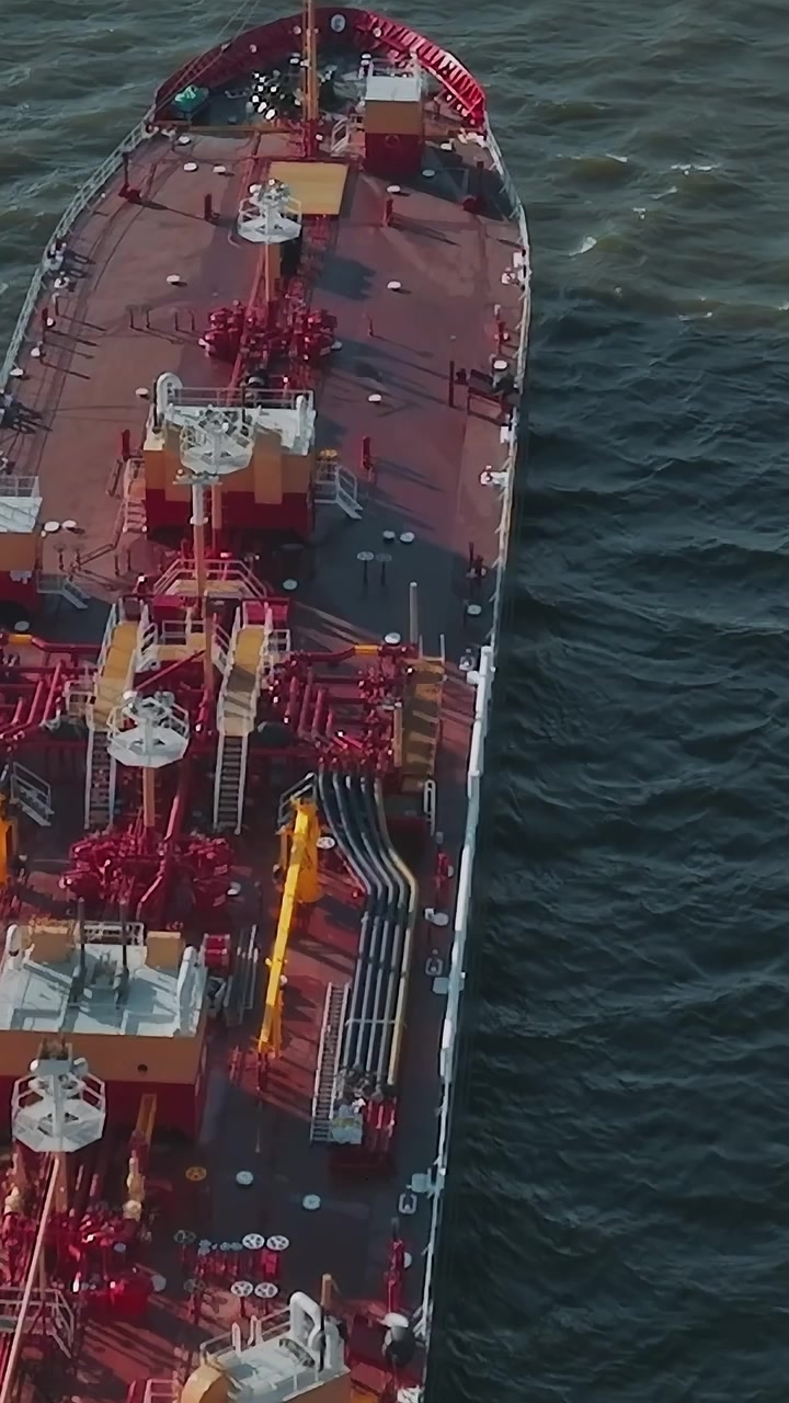 Close-up aerial of industrial barge deck
