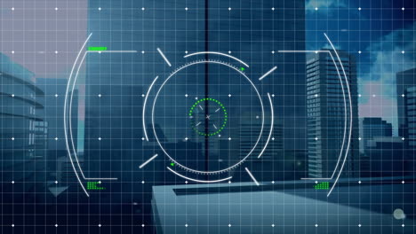 Animación-Del-Alcance-Y-Procesamiento-De-Datos-Financieros-Sobre-El-Paisaje-Urbano.