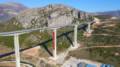 aerial shot of the fully finished moracica bridge in montenegro