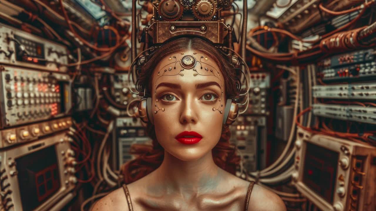 여성 vr 헤드과 함께 ai로 만들어진 기술