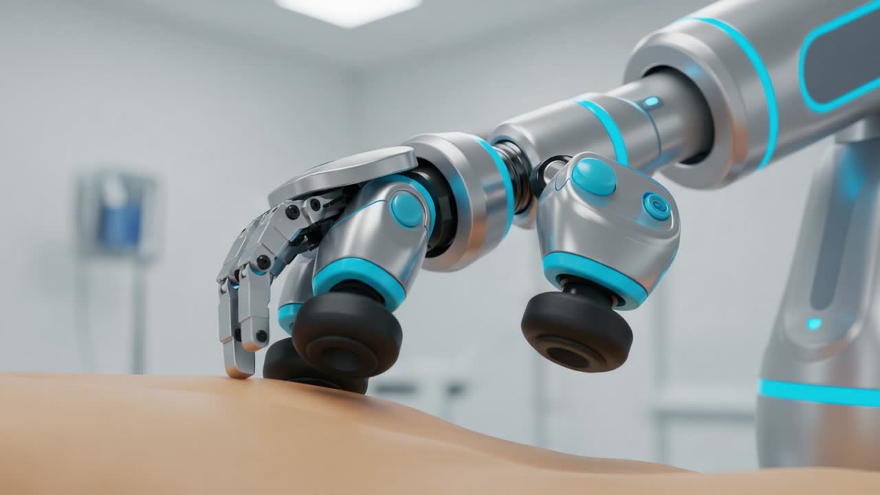 High-Tech Robotic Arm Assisting in Precision Procedures on Human Body, Showcasing Advanced Robotics and Healthcare Integration in Clinical Settings