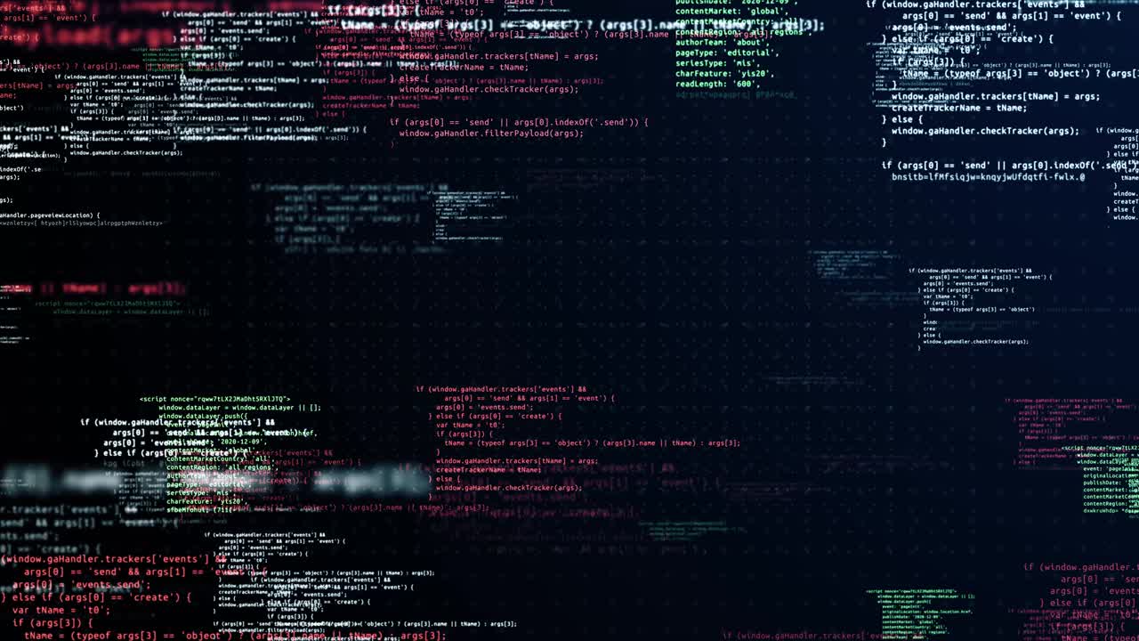 Abstract flight through moving computer code loop background 3d animation lines of written code