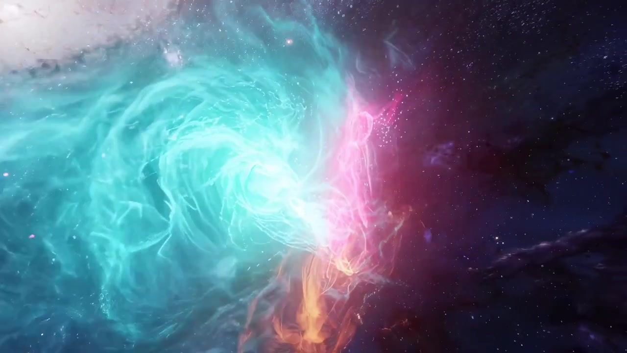 Volando attraverso una nebulosa vibrante e vorticosa nello spazio profondo
