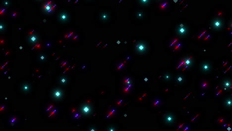 digital rainbow dots and squares with glitch effect on black screen