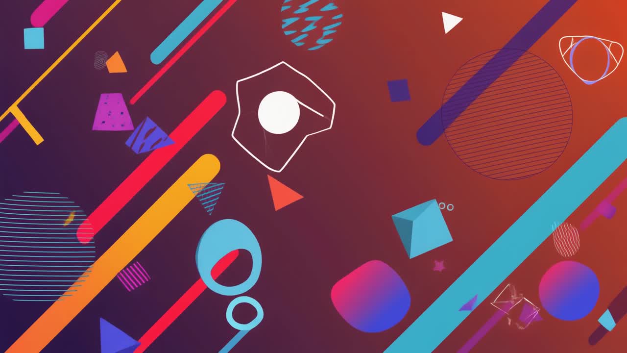 Colorful Abstract Geometric Shapes Moving on Gradient Background