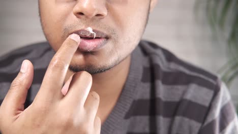 aplicación de bálsamo labial en los labios