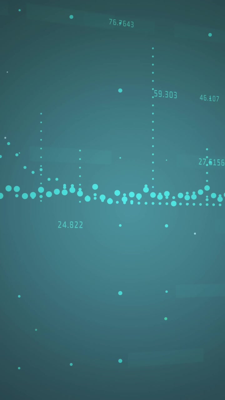 Animation of dots forming graphs with changing numbers against blue background
