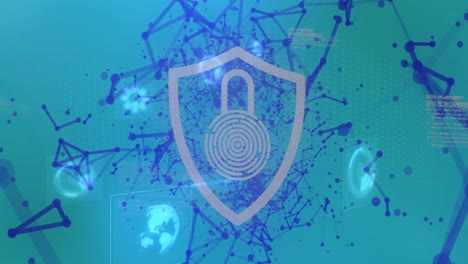 abstract network illustration rotating over teal-green gradient, displaying 3d nodes and ui icons