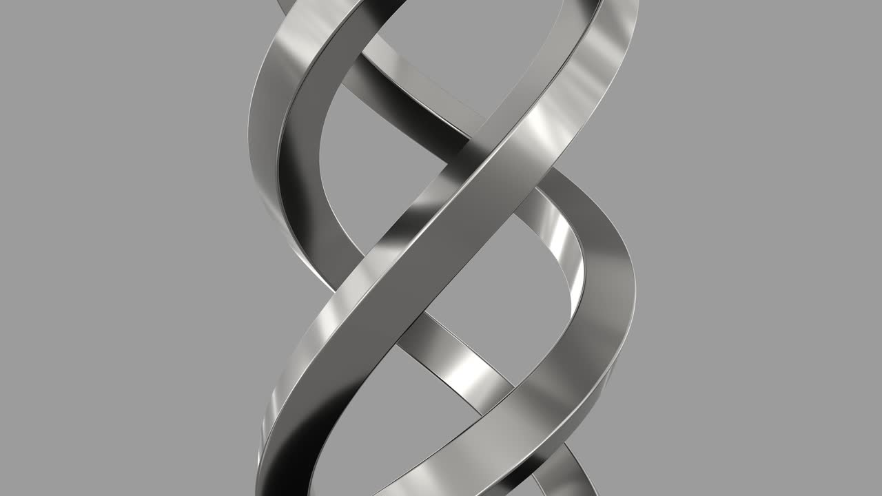 4k 루프 애니메이션 회색 반이는 크롬 금속 스프링 스파일은 그림자와 반사와 함께 색 회색 배경에 고립되어 있습니다.