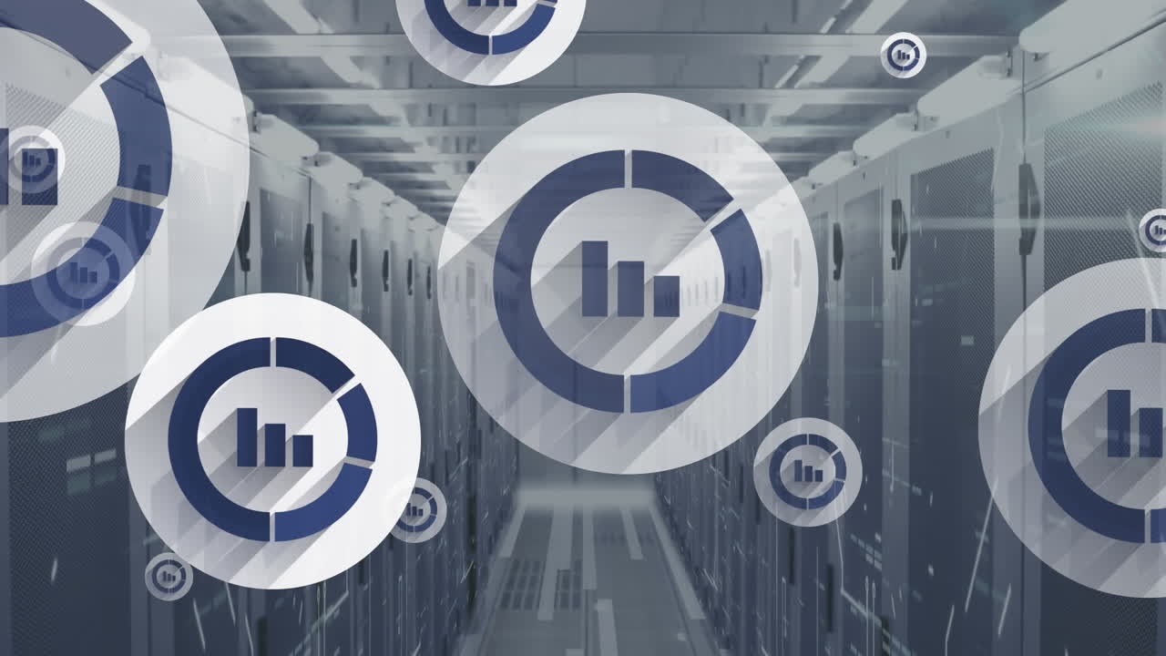 animación de conexiones con iconos a través de servidores informáticos