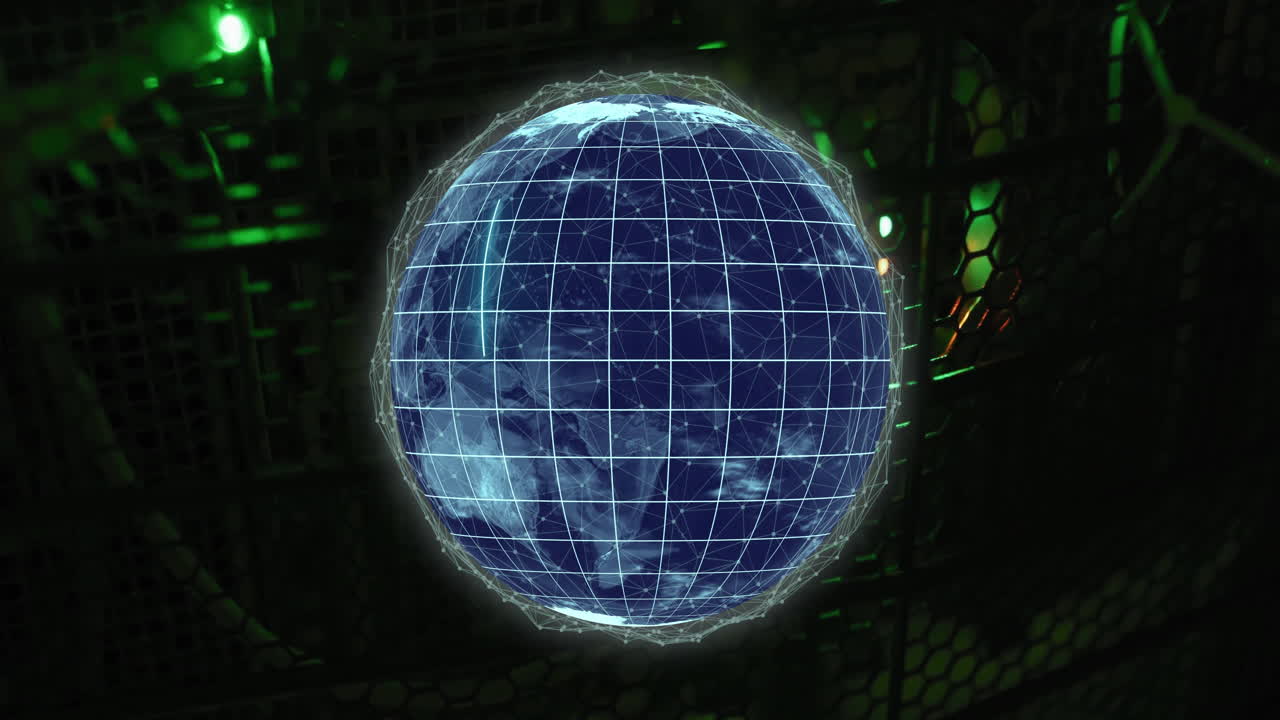 글로벌 오버 컴퓨터 서버로 디지털 데이터 처리의 애니메이션