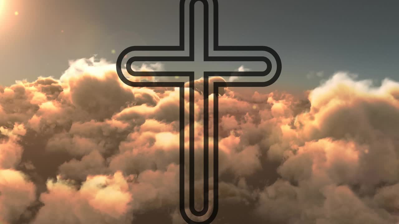 Sun moving into frame causing twin-line cross echoing glow as clouds drifting, accenting dawn mood