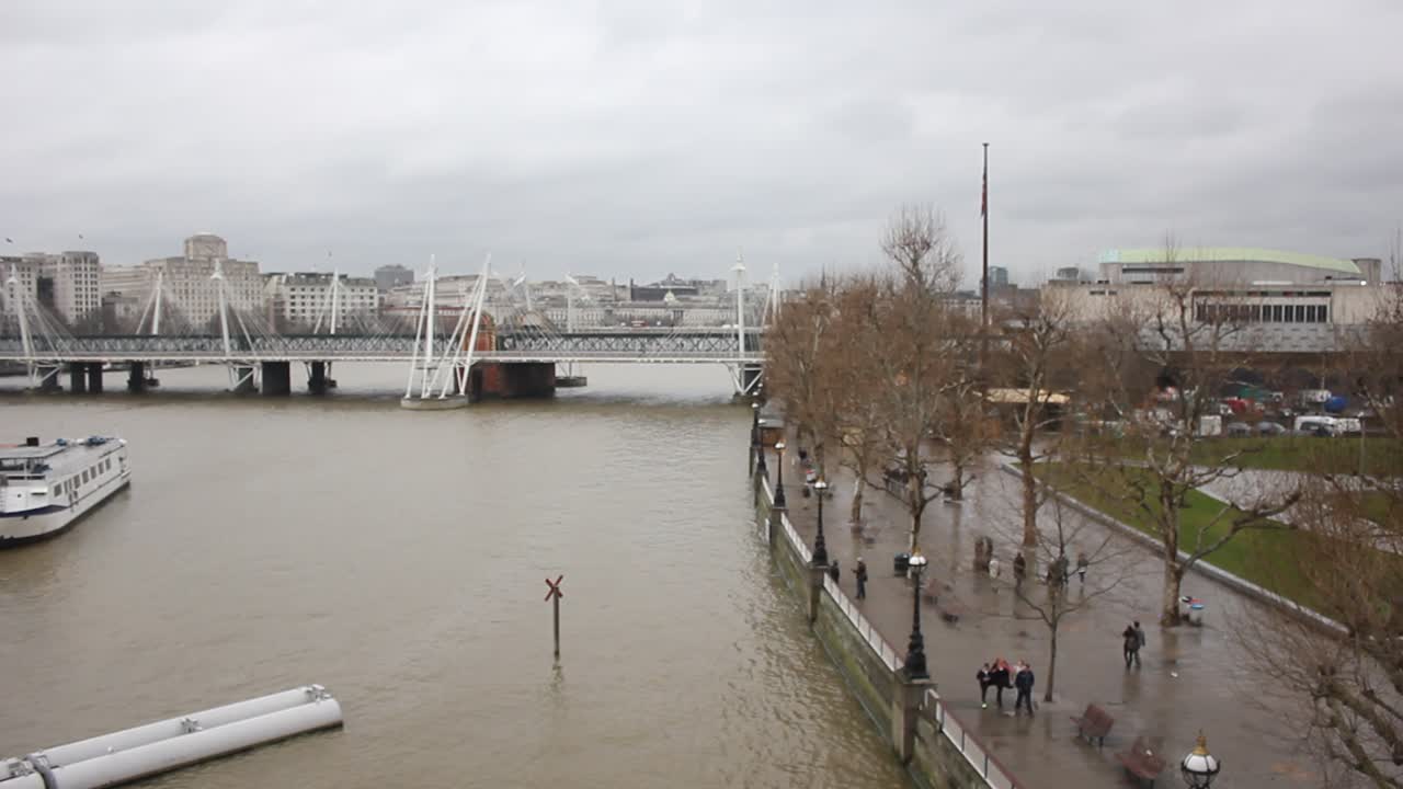 View of River Thames, Embankment, and Hungerford Bridge in London