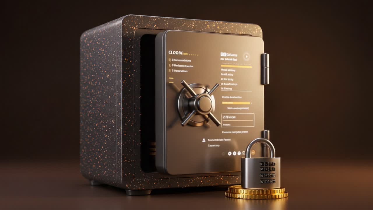 A Captivating View of a Secure Vault: Showcasing a Modern Safe with Rich Technology and Gold Coins Inside, Symbolizing Protection and Wealth in a Digital Age