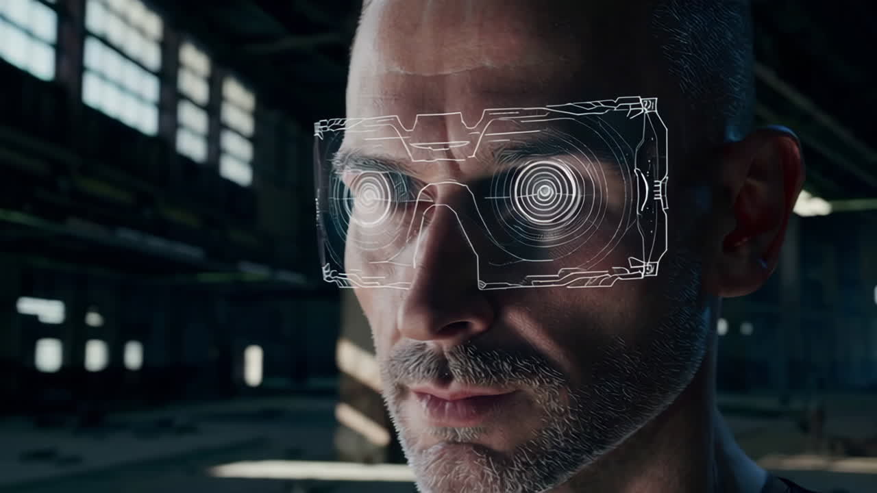 Man Wearing Futuristic Augmented Reality Glasses
