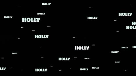 Animation-of-holly-text-in-repetition-at-christmas-on-black-background