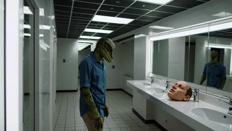 alien encounter in a bathroom