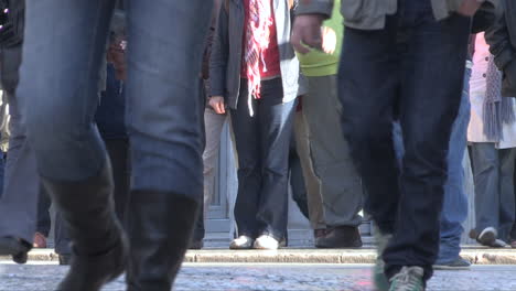 many people walking on a pedestrian crossing