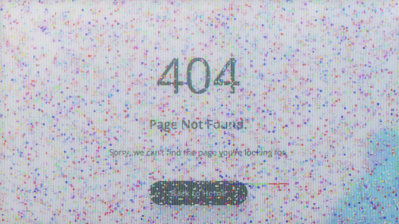 Digital 404 Page Not Found Error Message with Glitching Static