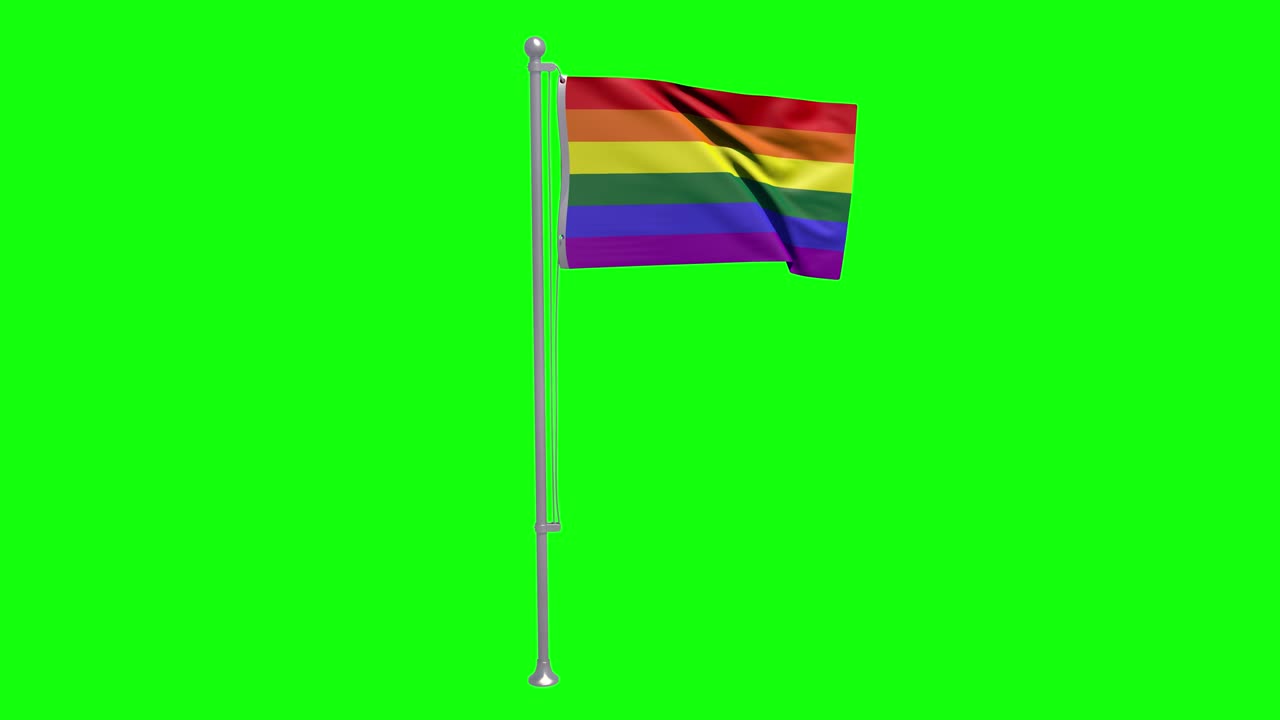 pantalla verde bandera polo lgbtq arco iris agitando orgullo inclusión derechos diversidad chroma clave animación 3d
