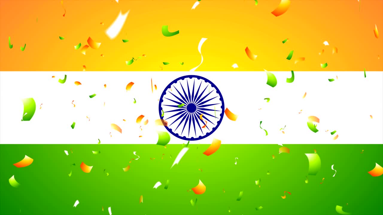 Bright confetti on Indian flag motion background