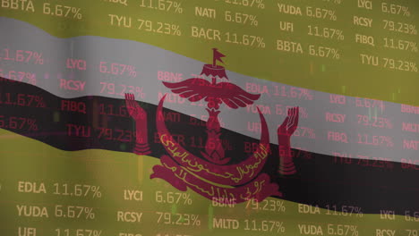 Animation-of-flag-of-brunei-over-financial-data-processing