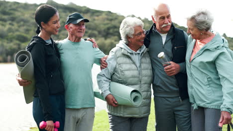 Group of Older Adults Exercising Outdoors