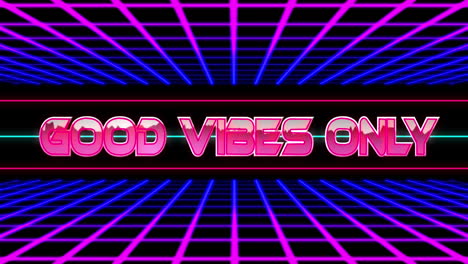 animation of good vibes only banner over gradient purple grid network against black background