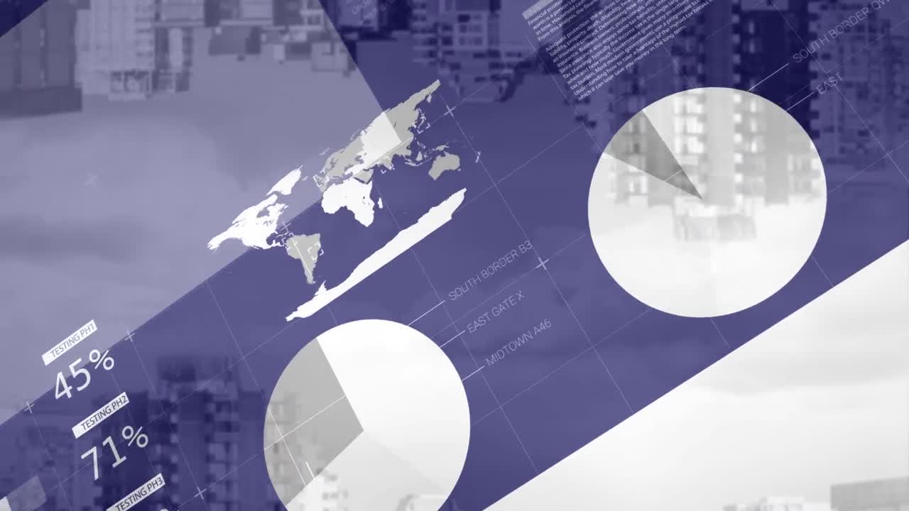 도시 풍경 위의 데이터 처리 애니메이션