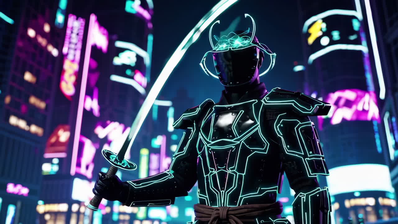 네온 시티의 사이버 크 사무라이